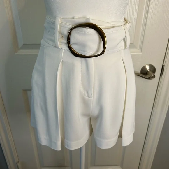 “Derek Lam 10 Crosby” Women's Ivory Pleated Flare Leg Belted Shorts Size 0 - Picture 5 of 13